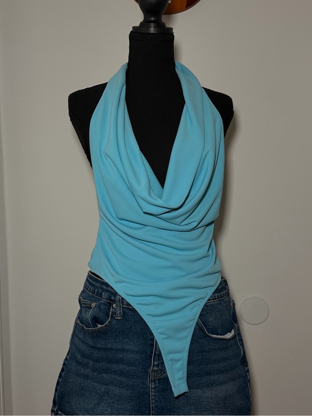 Zara Sky Blue Halter Bodysuit